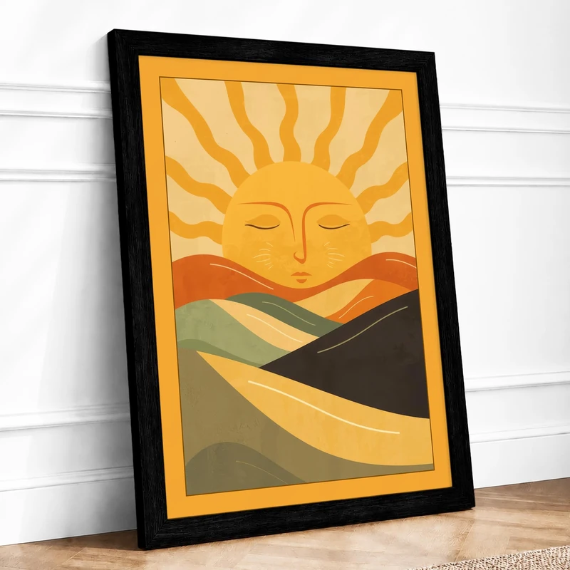 Serene Sun Rising Modern Framed Wall Art Print A1 (84.1×59.4cm) Black, Wall Decor for Living Room, Bedroom, Office & Home, Ready to Hang, Art Gift