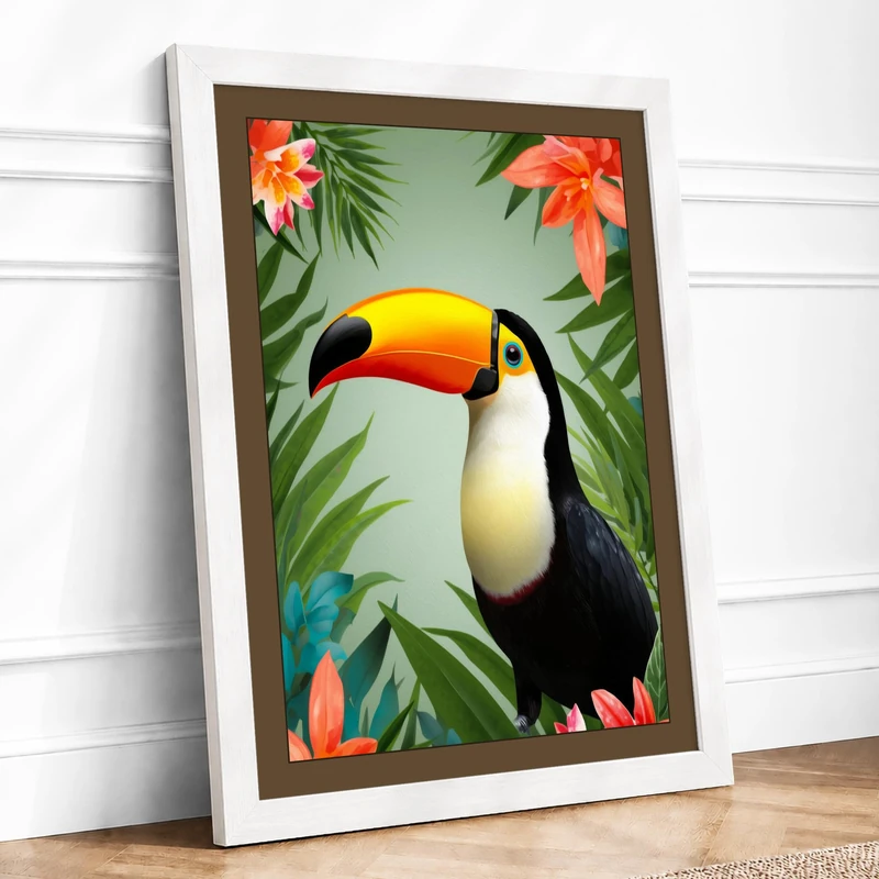 Toucan Tropical Framed Wall Art Print A1 (84.1×59.4cm) White, Wall Decor for Living Room, Bedroom, Office & Home, Ready to Hang, Art Gift - Image 1