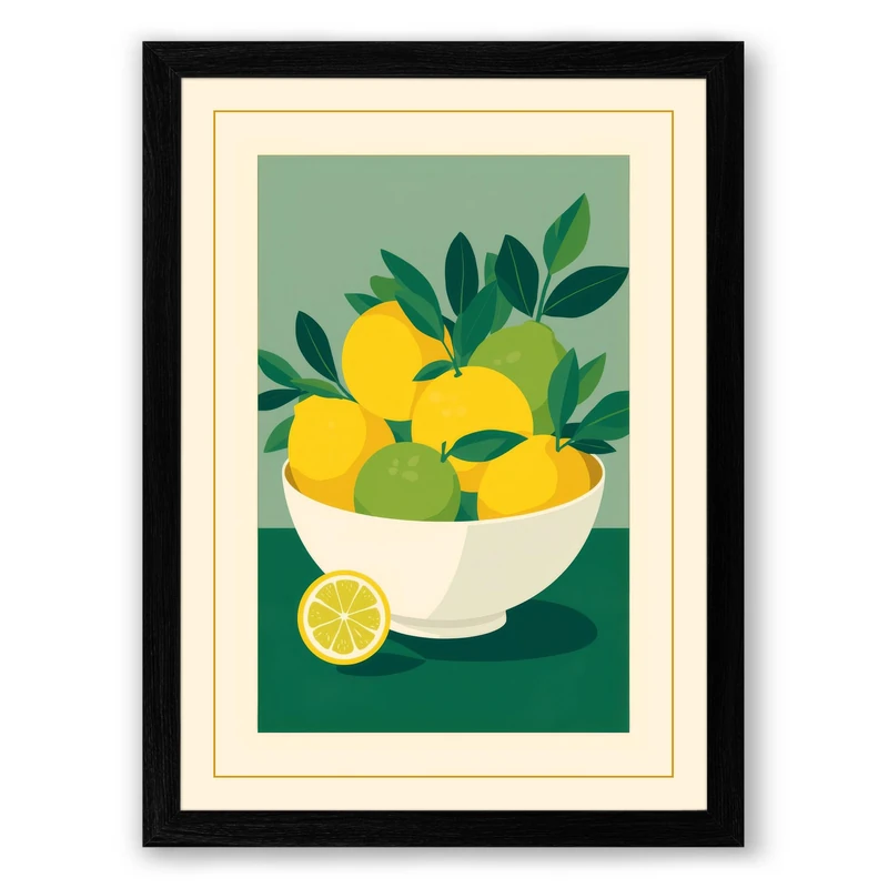Lemon Bowl Botanical Framed Wall Art Print A1 (84.1×59.4cm) Black, Wall Decor for Living Room, Bedroom, Office & Home, Ready to Hang, Art Gift