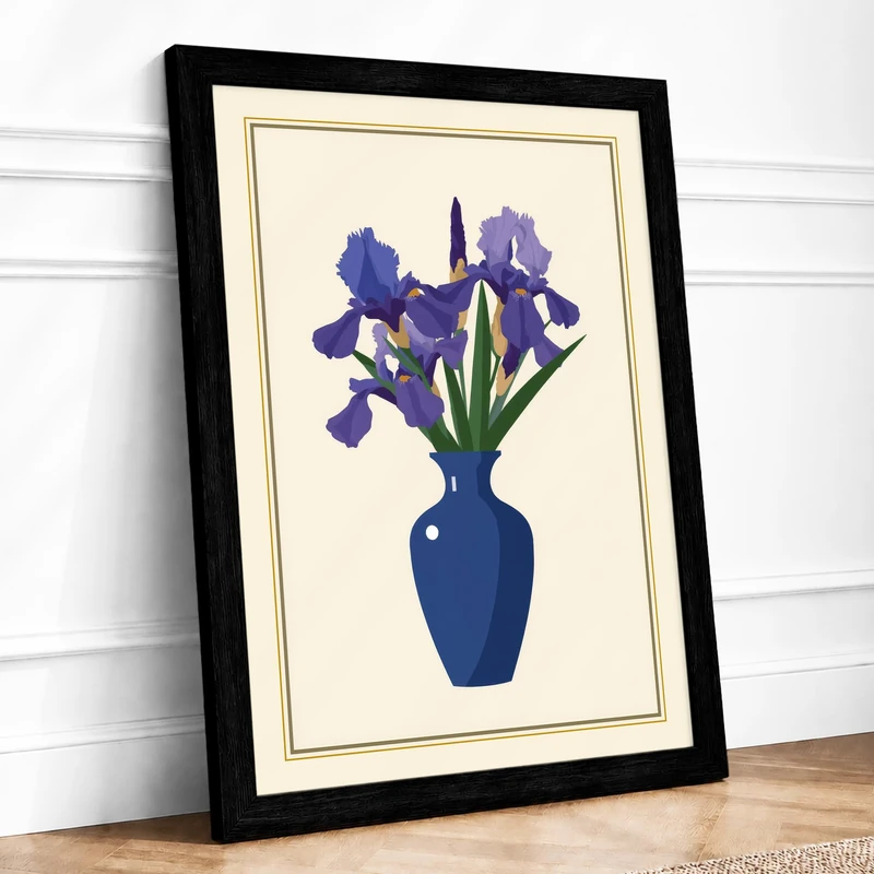 Iris Arrangement Botanical Framed Wall Art Print A1 (84.1×59.4cm) Black, Wall Decor for Living Room, Bedroom, Office & Home, Ready to Hang, Art Gift
