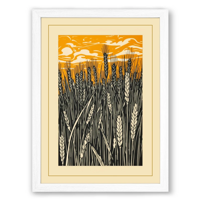 Reeds Against Dusk Botanical Framed Wall Art Print A1 (84.1×59.4cm) White, Wall Decor for Living Room, Bedroom, Office & Home, Ready to Hang, Art Gift