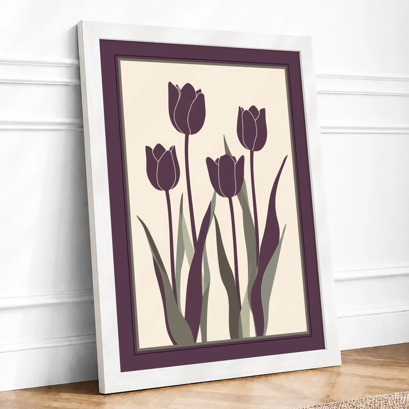 Tulips in Stillness Botanical Framed Wall Art Print A1 (84.1×59.4cm) White, Wall Decor for Living Room, Bedroom, Office & Home, Ready to Hang, Art Gift - Image 1