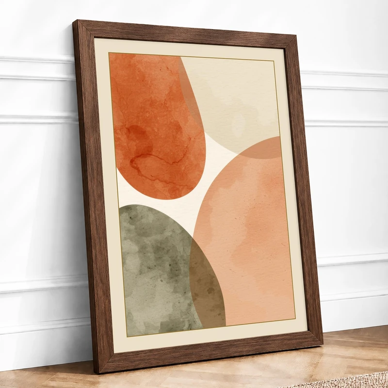 Organic Forms in Cream Minimalist Framed Wall Art Print A1 (84.1×59.4cm) Walnut, Wall Decor for Living Room, Bedroom, Office & Home, Ready to Hang, Art Gift - Image 1