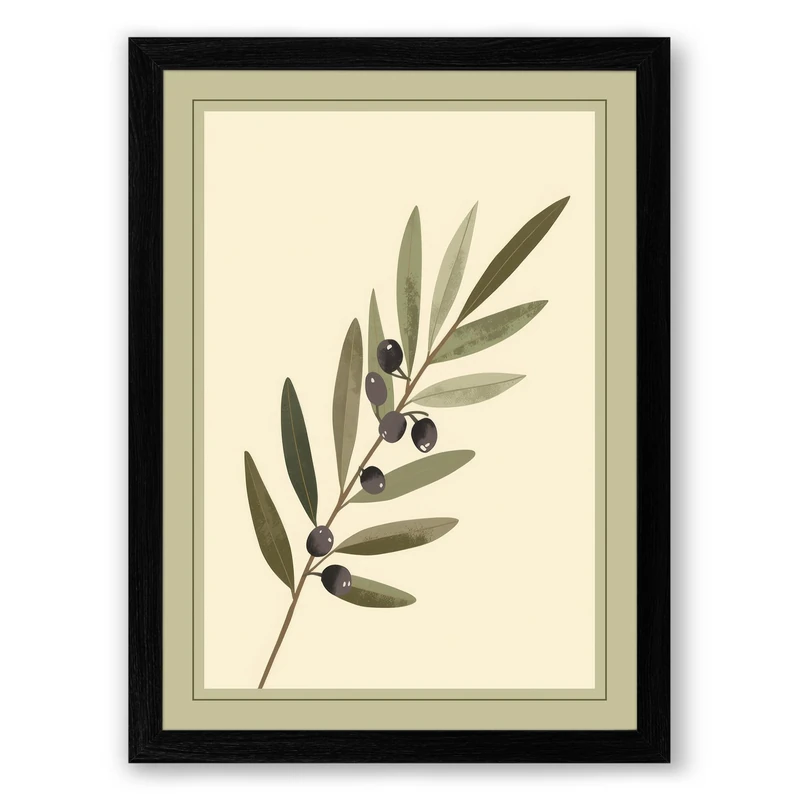 Olive Branch Botanical Framed Wall Art Print A1 (84.1×59.4cm) Black, Wall Decor for Living Room, Bedroom, Office & Home, Ready to Hang, Art Gift