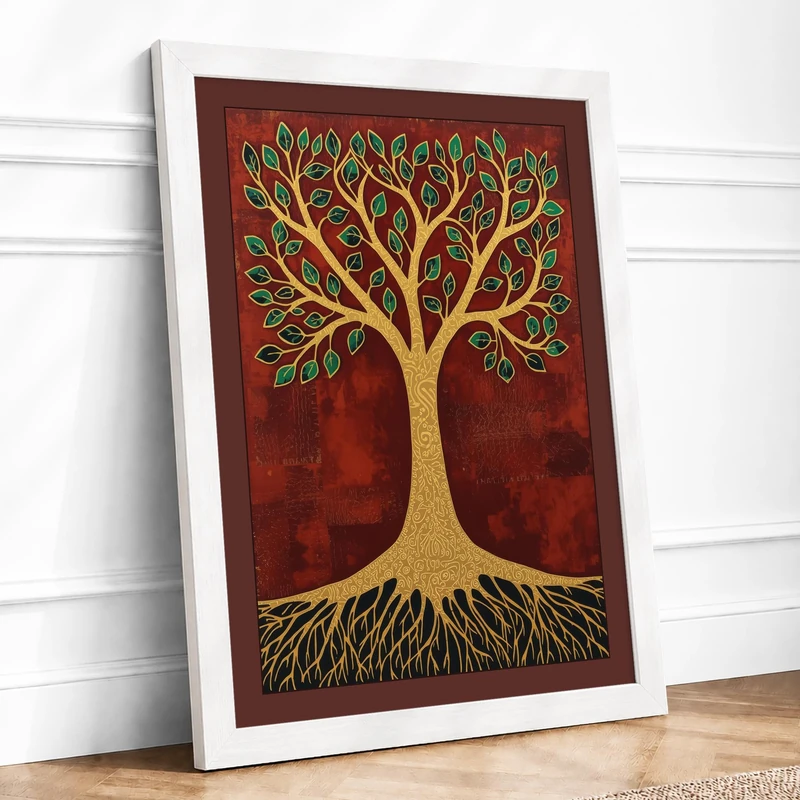 Tree of Balance Botanical Framed Wall Art Print A1 (84.1×59.4cm) White, Wall Decor for Living Room, Bedroom, Office & Home, Ready to Hang, Art Gift - Image 1
