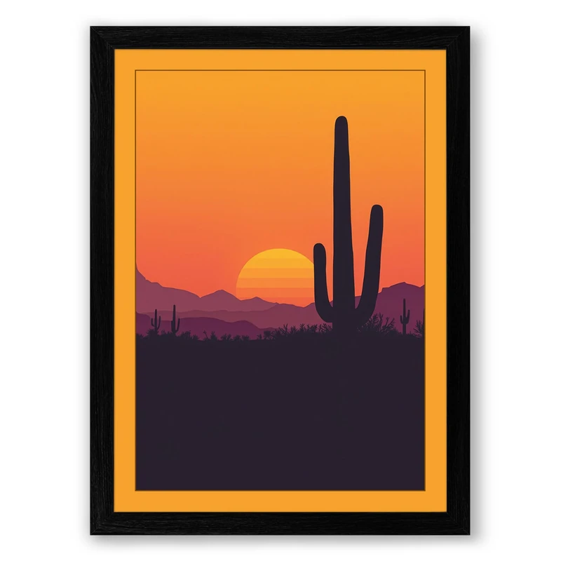 Desert at Dusk Minimalist Framed Wall Art Print A1 (84.1×59.4cm) Black, Wall Decor for Living Room, Bedroom, Office & Home, Ready to Hang, Art Gift