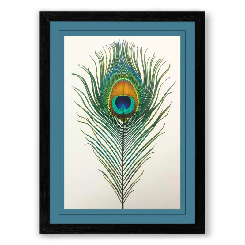 Peacock Feather Study Botanical Framed Wall Art Print A1 (84.1×59.4cm) Black, Wall Decor for Living Room, Bedroom, Office & Home, Ready to Hang, Art Gift - Image 1