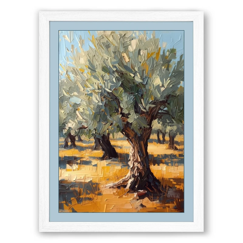 Ancient Olive Tree Rustic Framed Wall Art Print A1 (84.1×59.4cm) White, Wall Decor for Living Room, Bedroom, Office & Home, Ready to Hang, Art Gift