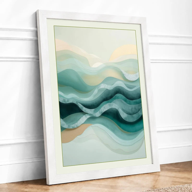 Flowing Waves Minimalist Framed Wall Art Print A1 (84.1×59.4cm) White, Wall Decor for Living Room, Bedroom, Office & Home, Ready to Hang, Art Gift