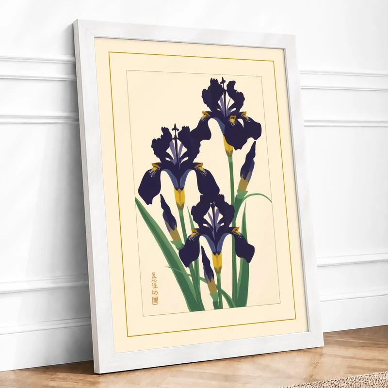 Iris Study Botanical Framed Wall Art Print A1 (84.1×59.4cm) White, Wall Decor for Living Room, Bedroom, Office & Home, Ready to Hang, Art Gift - Image 1