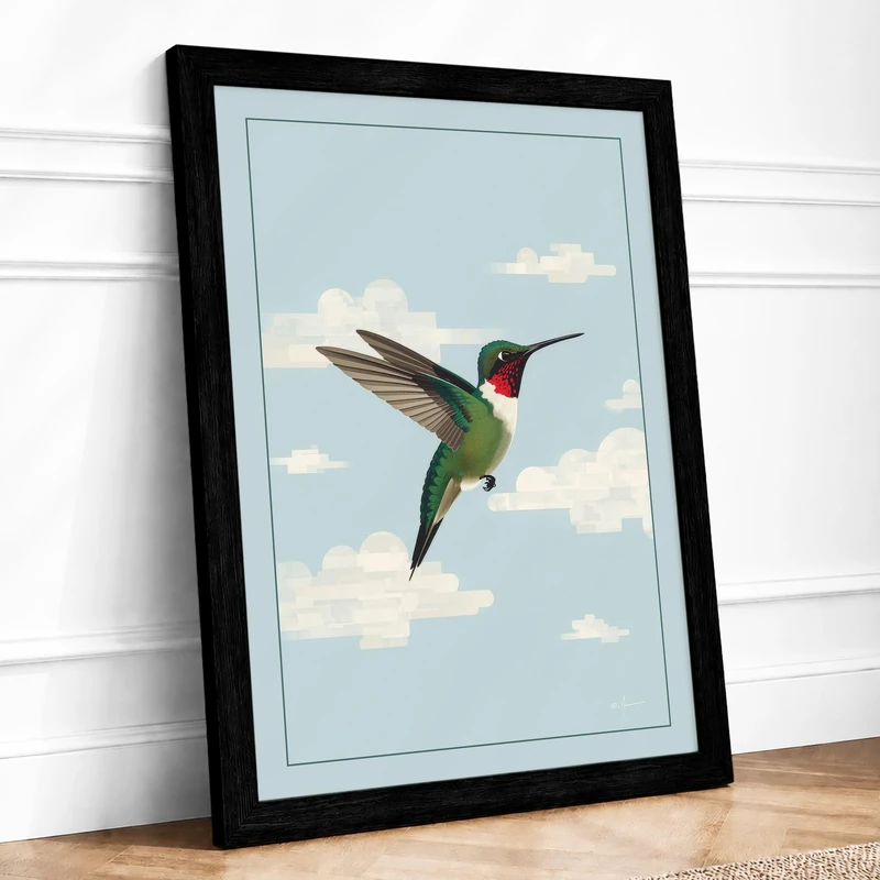 Hummingbird in Flight Modern Framed Wall Art Print A1 (84.1×59.4cm) Black, Wall Decor for Living Room, Bedroom, Office & Home, Ready to Hang, Art Gift