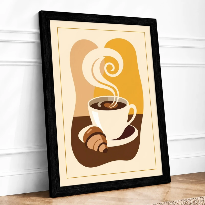 Morning Coffee Retro Framed Wall Art Print A1 (84.1×59.4cm) Black, Wall Decor for Living Room, Bedroom, Office & Home, Ready to Hang, Art Gift