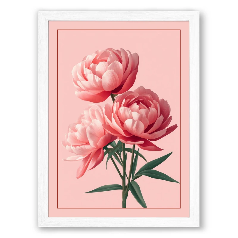 Layered Peonies Botanical Framed Wall Art Print A1 (84.1×59.4cm) White, Wall Decor for Living Room, Bedroom, Office & Home, Ready to Hang, Art Gift