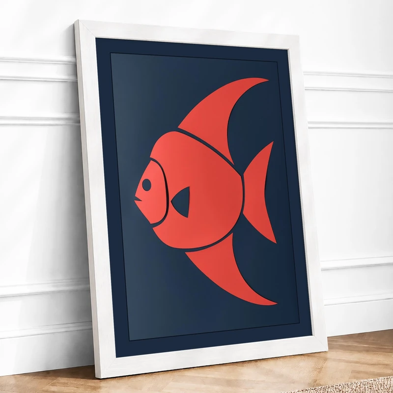 Coral Fish Modern Framed Wall Art Print A1 (84.1×59.4cm) White, Wall Decor for Living Room, Bedroom, Office & Home, Ready to Hang, Art Gift - Image 1