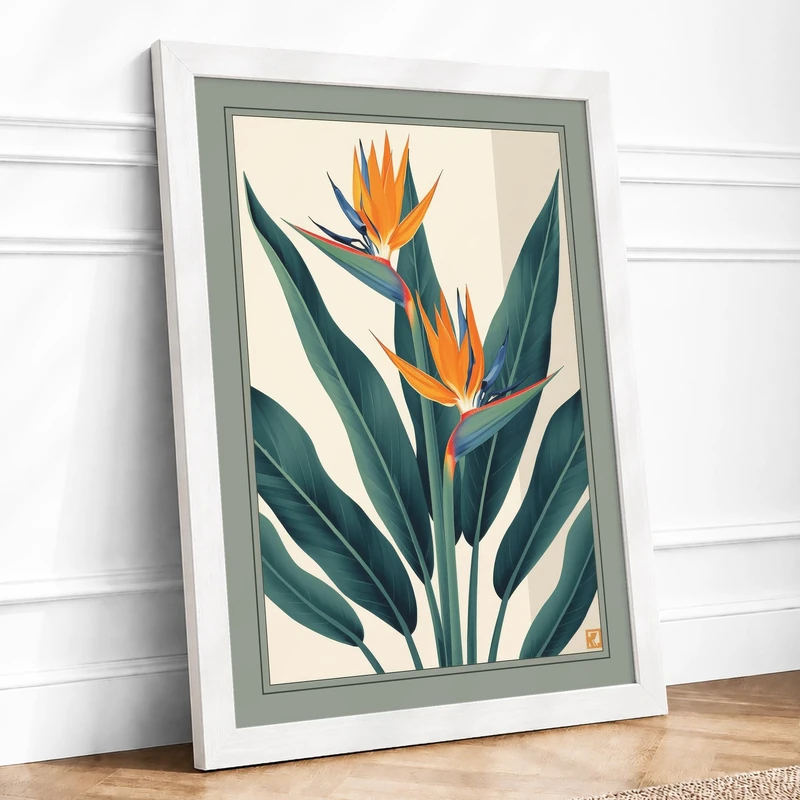 Tropical Bloom Botanical Framed Wall Art Print A1 (84.1×59.4cm) White, Wall Decor for Living Room, Bedroom, Office & Home, Ready to Hang, Art Gift - Image 1