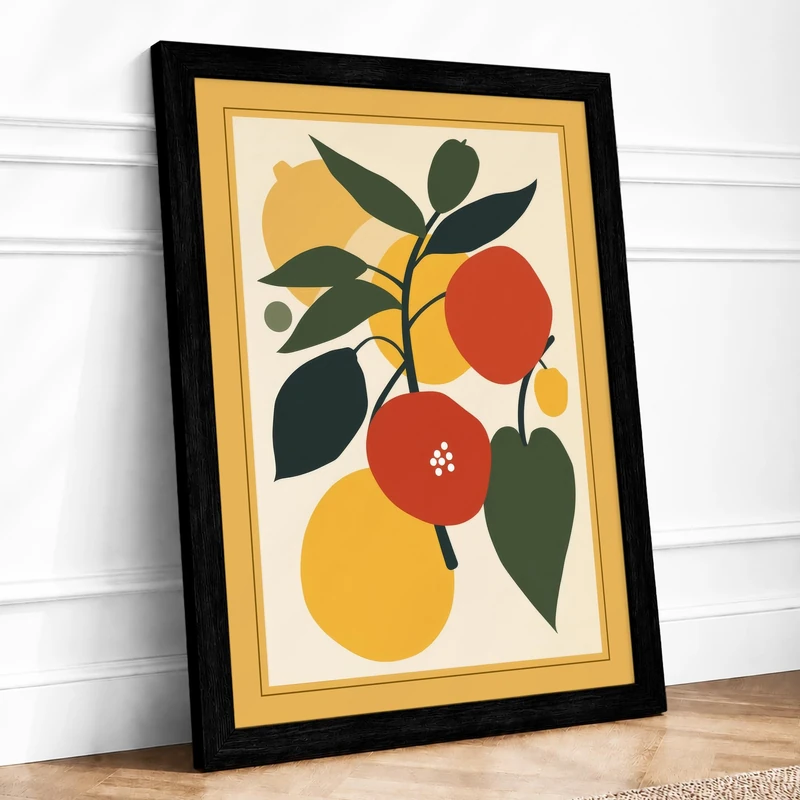 Fruits and Foliage Botanical Framed Wall Art Print A1 (84.1×59.4cm) Black, Wall Decor for Living Room, Bedroom, Office & Home, Ready to Hang, Art Gift - Image 1