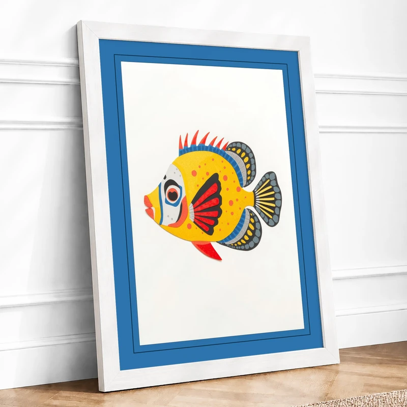 Fish Portrait Tropical Framed Wall Art Print A1 (84.1×59.4cm) White, Wall Decor for Living Room, Bedroom, Office & Home, Ready to Hang, Art Gift - Image 1