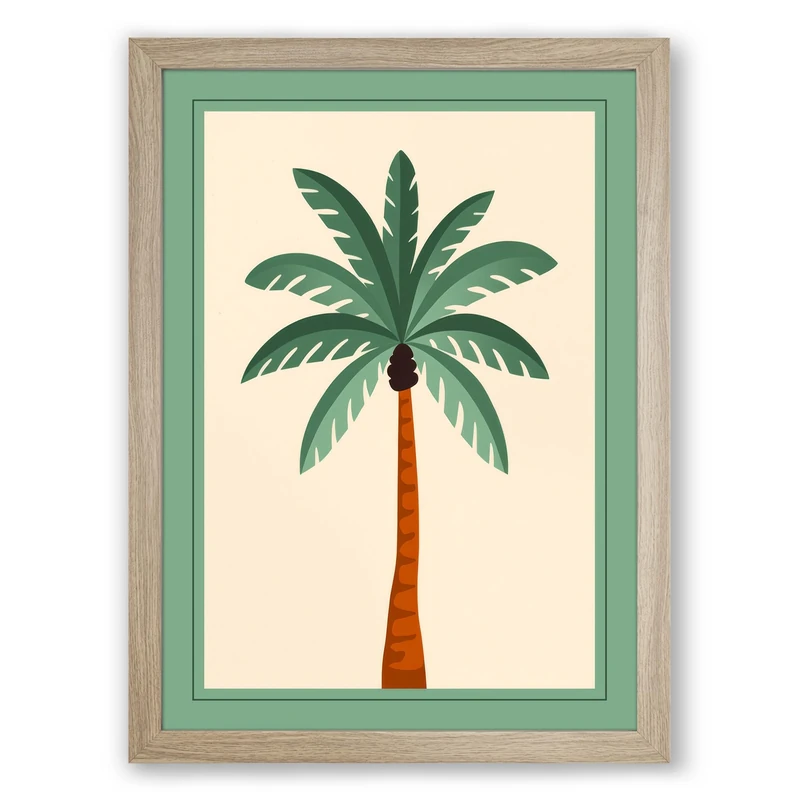 Palm Tree Study Botanical Framed Wall Art Print A1 (84.1×59.4cm) Oak, Wall Decor for Living Room, Bedroom, Office & Home, Ready to Hang, Art Gift