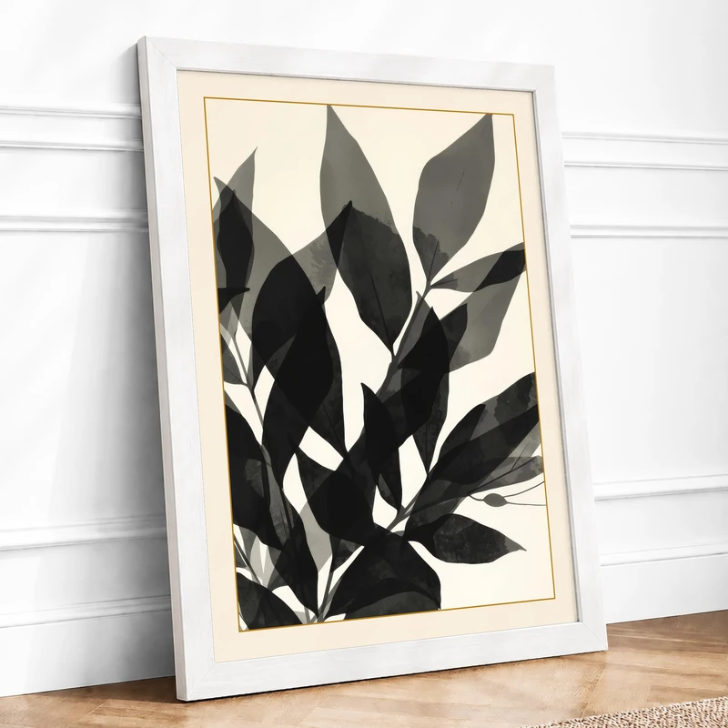 Minimalist Plant Form Botanical Framed Wall Art Print A1 (84.1×59.4cm) White, Wall Decor for Living Room, Bedroom, Office & Home, Ready to Hang, Art Gift