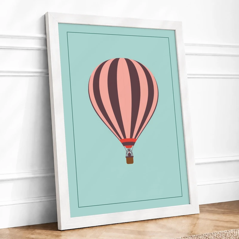 Hot Air Balloon Dream Minimalist Framed Wall Art Print A1 (84.1×59.4cm) White, Wall Decor for Living Room, Bedroom, Office & Home, Ready to Hang, Art Gift