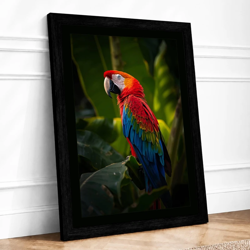 Scarlet Macaw Tropical Framed Wall Art Print A1 (84.1×59.4cm) Black, Wall Decor for Living Room, Bedroom, Office & Home, Ready to Hang, Art Gift