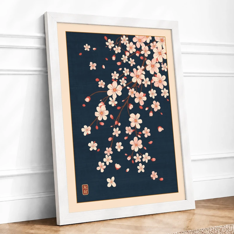 Drifting Blossoms Botanical Framed Wall Art Print A1 (84.1×59.4cm) White, Wall Decor for Living Room, Bedroom, Office & Home, Ready to Hang, Art Gift