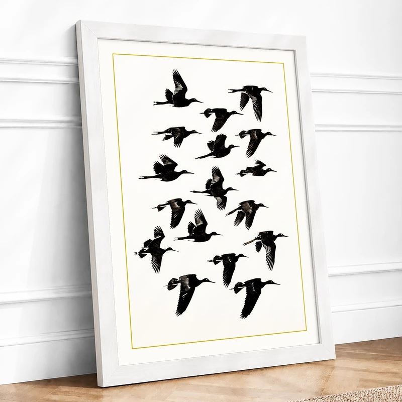Birds in Flight Minimalist Framed Wall Art Print A1 (84.1×59.4cm) White, Wall Decor for Living Room, Bedroom, Office & Home, Ready to Hang, Art Gift - Image 1