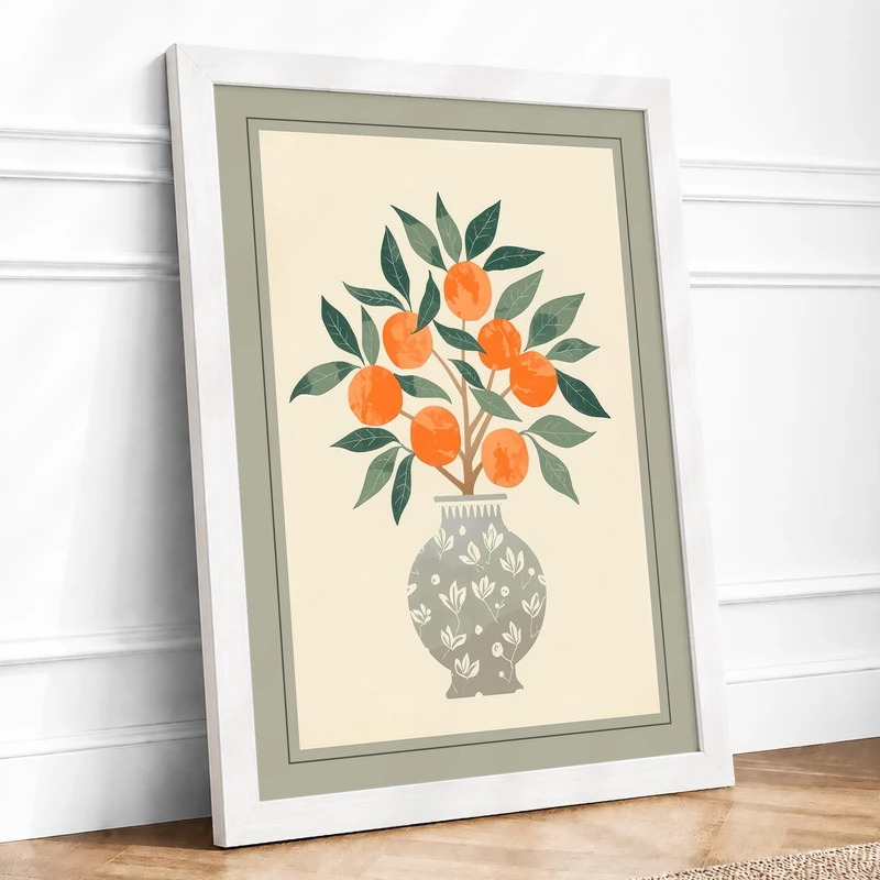 Blossoms in Grey Botanical Framed Wall Art Print A1 (84.1×59.4cm) White, Wall Decor for Living Room, Bedroom, Office & Home, Ready to Hang, Art Gift