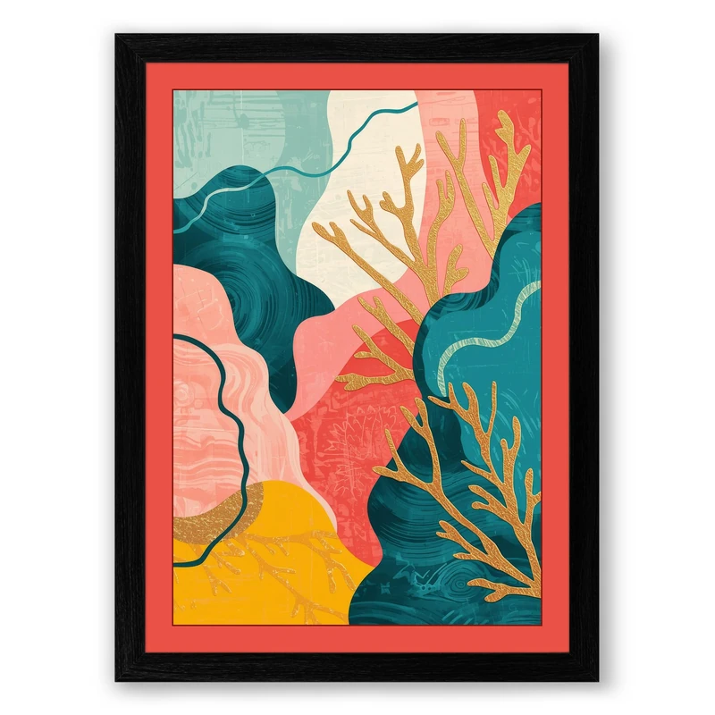 Organic Flow Modern Framed Wall Art Print A1 (84.1×59.4cm) Black, Wall Decor for Living Room, Bedroom, Office & Home, Ready to Hang, Art Gift