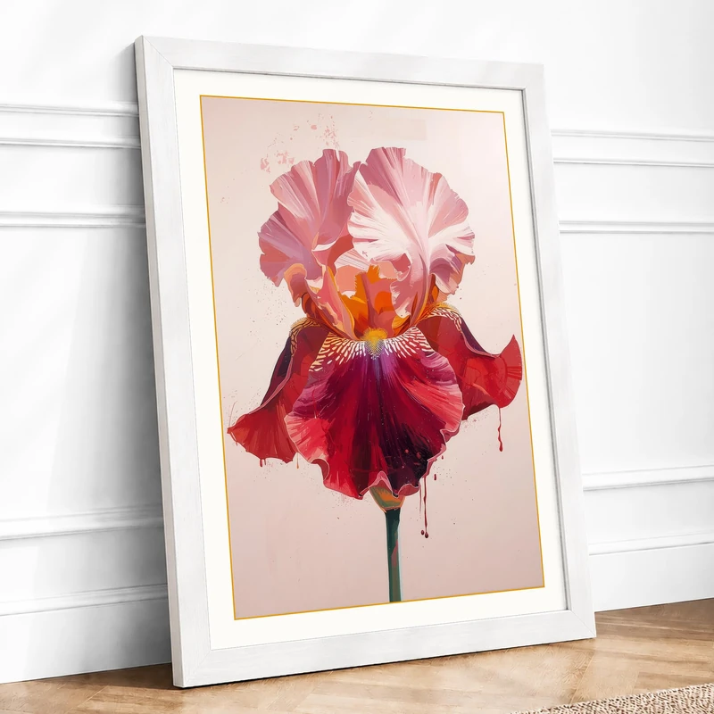 Crimson Iris Botanical Framed Wall Art Print A1 (84.1×59.4cm) White, Wall Decor for Living Room, Bedroom, Office & Home, Ready to Hang, Art Gift