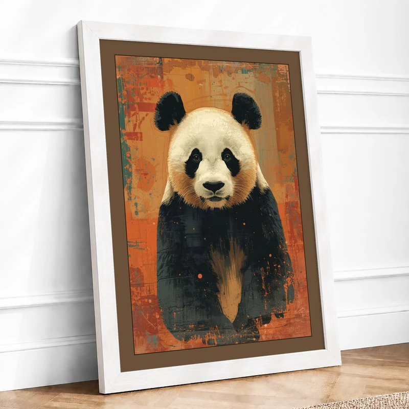 Panda Portrait Modern Framed Wall Art Print A1 (84.1×59.4cm) White, Wall Decor for Living Room, Bedroom, Office & Home, Ready to Hang, Art Gift - Image 1