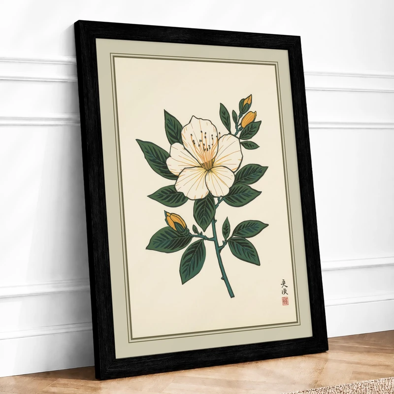 Peony Study Botanical Framed Wall Art Print A1 (84.1×59.4cm) Black, Wall Decor for Living Room, Bedroom, Office & Home, Ready to Hang, Art Gift