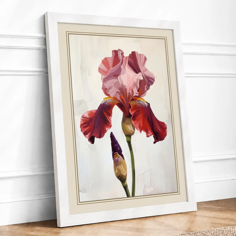 Iris in Rose Botanical Framed Wall Art Print A1 (84.1×59.4cm) White, Wall Decor for Living Room, Bedroom, Office & Home, Ready to Hang, Art Gift