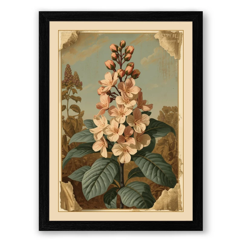 Flowering Plant Study Botanical Framed Wall Art Print A1 (84.1×59.4cm) Black, Wall Decor for Living Room, Bedroom, Office & Home, Ready to Hang, Art Gift