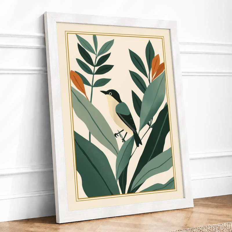 Verdant Foliage Botanical Framed Wall Art Print A1 (84.1×59.4cm) White, Wall Decor for Living Room, Bedroom, Office & Home, Ready to Hang, Art Gift