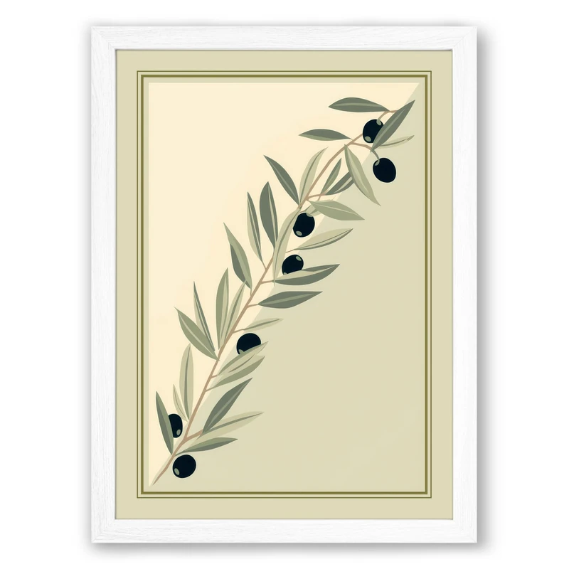 Olive Branches Botanical Framed Wall Art Print A1 (84.1×59.4cm) White, Wall Decor for Living Room, Bedroom, Office & Home, Ready to Hang, Art Gift