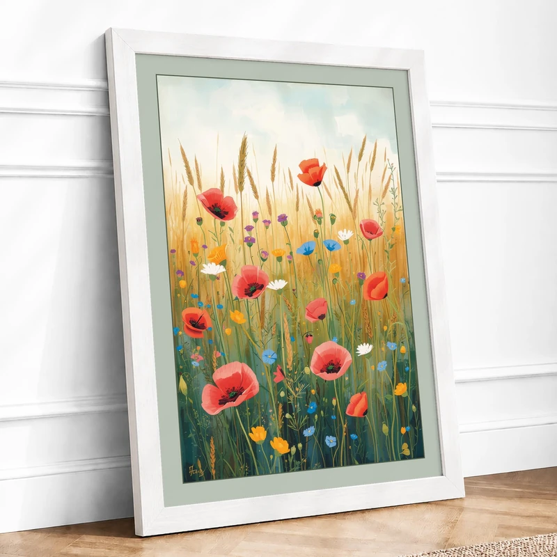 Wildflower Meadow Botanical Framed Wall Art Print A1 (84.1×59.4cm) White, Wall Decor for Living Room, Bedroom, Office & Home, Ready to Hang, Art Gift