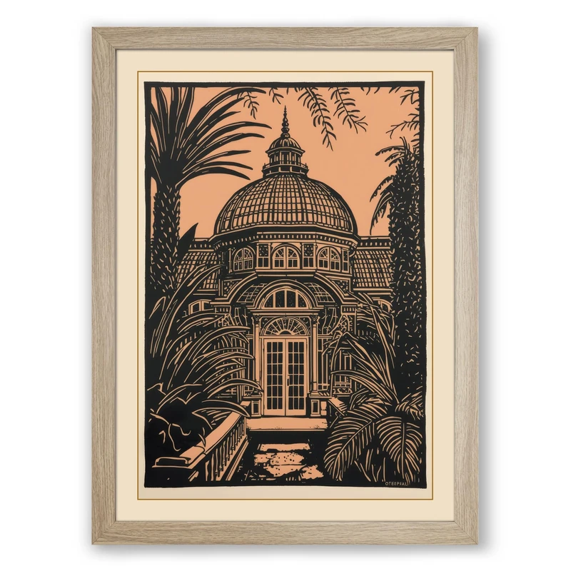 Capitol in Palm Frame Vintage Framed Wall Art Print A1 (84.1×59.4cm) Oak, Wall Decor for Living Room, Bedroom, Office & Home, Ready to Hang, Art Gift