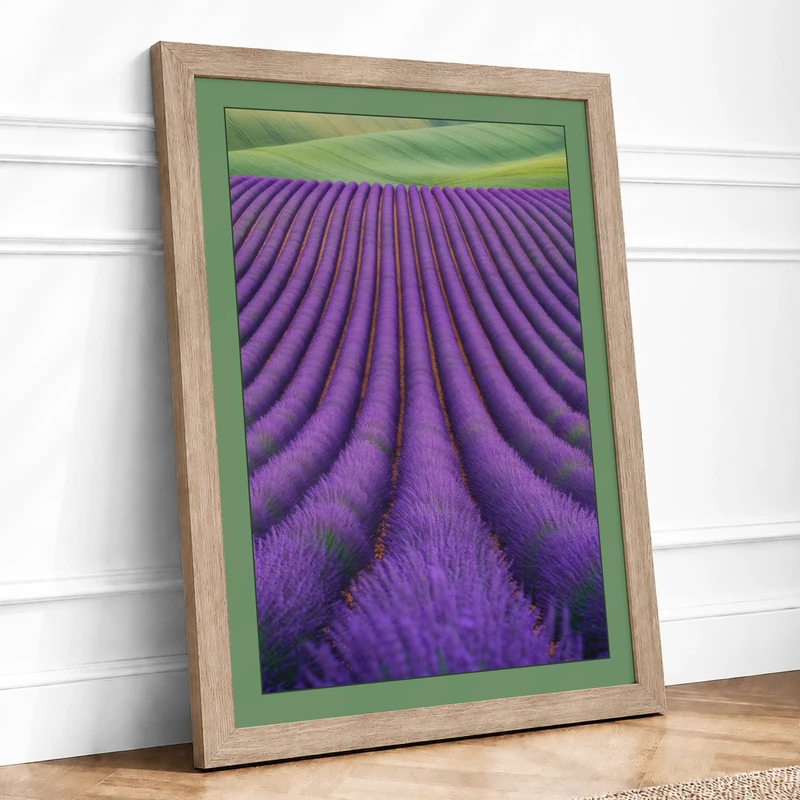Lavender Fields at Peace Botanical Framed Wall Art Print A1 (84.1×59.4cm) Oak, Wall Decor for Living Room, Bedroom, Office & Home, Ready to Hang, Art Gift - Image 1