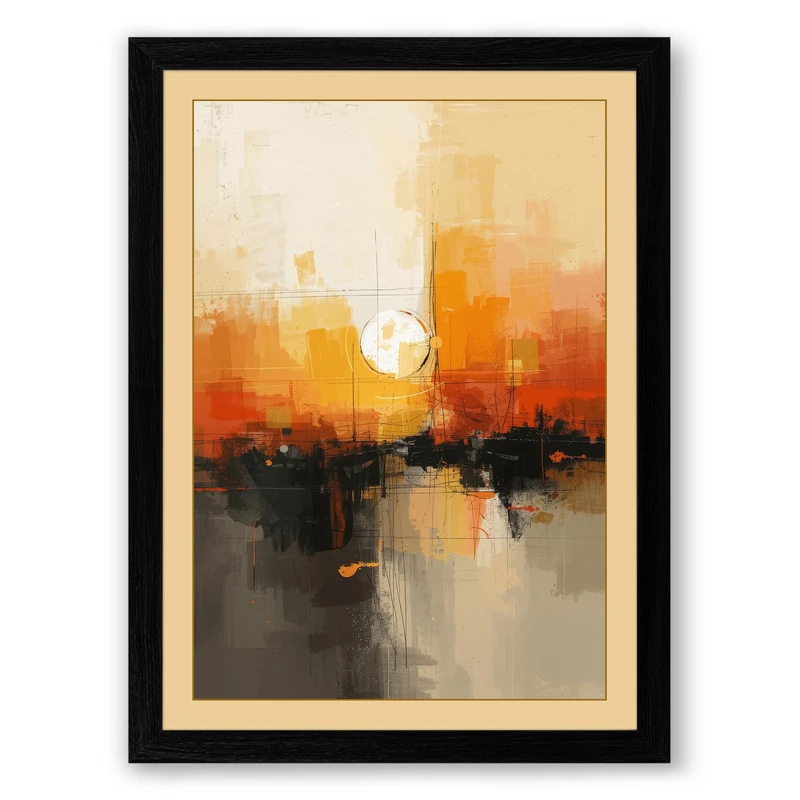City at Dusk Modern Framed Wall Art Print A1 (84.1×59.4cm) Black, Wall Decor for Living Room, Bedroom, Office & Home, Ready to Hang, Art Gift