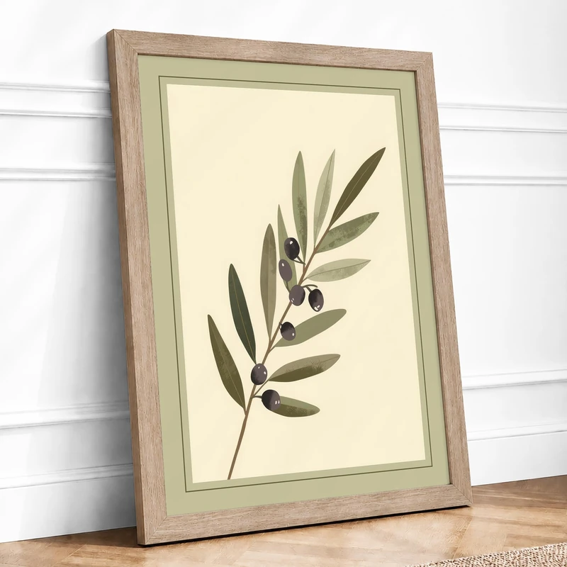 Olive Branch Botanical Framed Wall Art Print A1 (84.1×59.4cm) Oak, Wall Decor for Living Room, Bedroom, Office & Home, Ready to Hang, Art Gift