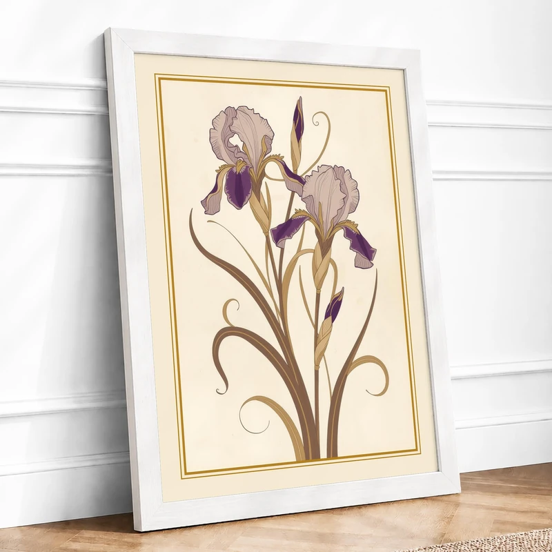 Iris Study Botanical Framed Wall Art Print A1 (84.1×59.4cm) White, Wall Decor for Living Room, Bedroom, Office & Home, Ready to Hang, Art Gift