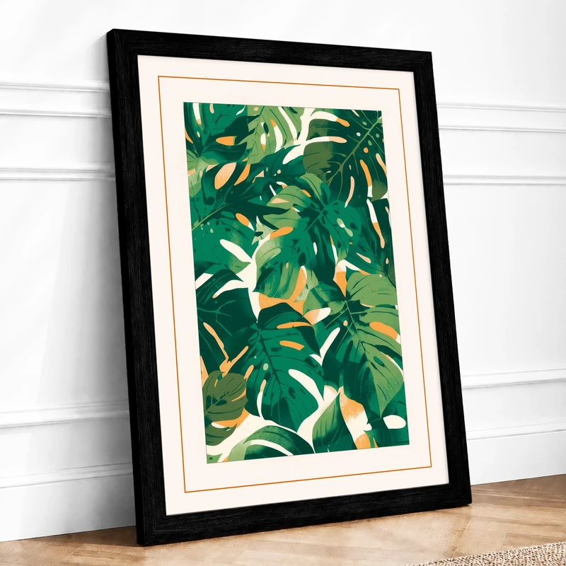 Layered Foliage Botanical Framed Wall Art Print A1 (84.1×59.4cm) Black, Wall Decor for Living Room, Bedroom, Office & Home, Ready to Hang, Art Gift
