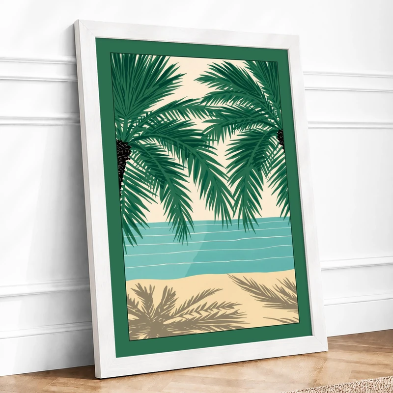 Waterfront Tropical Framed Wall Art Print A1 (84.1×59.4cm) White, Wall Decor for Living Room, Bedroom, Office & Home, Ready to Hang, Art Gift