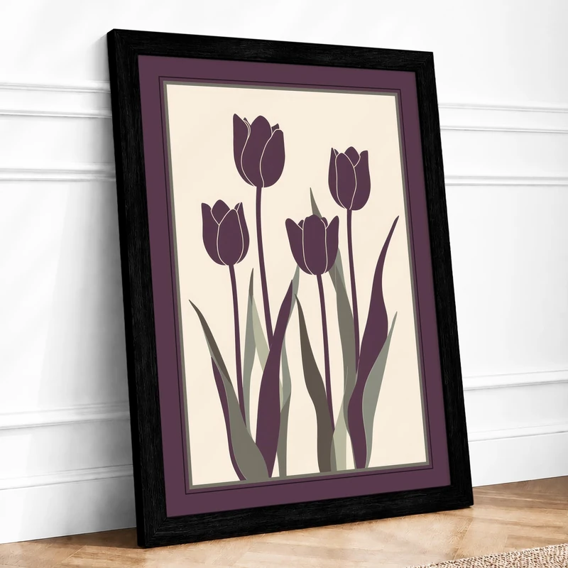 Tulips in Stillness Botanical Framed Wall Art Print A1 (84.1×59.4cm) Black, Wall Decor for Living Room, Bedroom, Office & Home, Ready to Hang, Art Gift