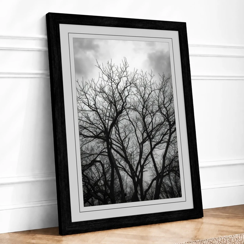 Bare Tree in Winter Minimalist Framed Wall Art Print A1 (84.1×59.4cm) Black, Wall Decor for Living Room, Bedroom, Office & Home, Ready to Hang, Art Gift