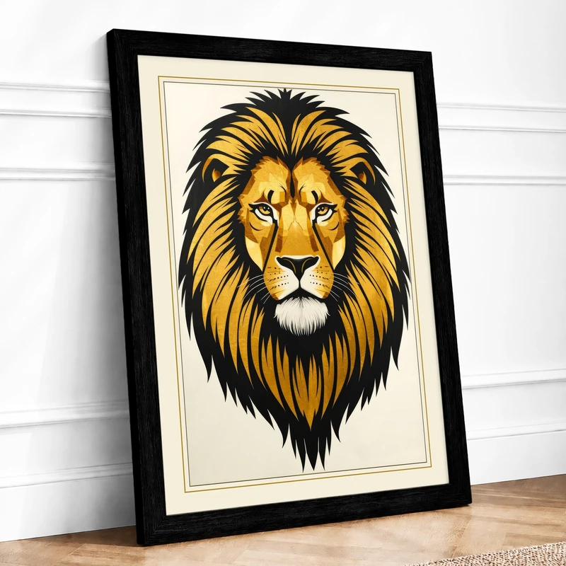 Noble Lion Modern Framed Wall Art Print A1 (84.1×59.4cm) Black, Wall Decor for Living Room, Bedroom, Office & Home, Ready to Hang, Art Gift - Image 1