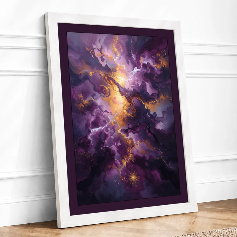 Cosmic Radiance Modern Framed Wall Art Print A1 (84.1×59.4cm) White, Wall Decor for Living Room, Bedroom, Office & Home, Ready to Hang, Art Gift