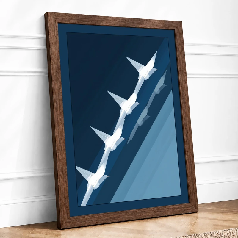 Birds in Flight Modern Framed Wall Art Print A1 (84.1×59.4cm) Walnut, Wall Decor for Living Room, Bedroom, Office & Home, Ready to Hang, Art Gift