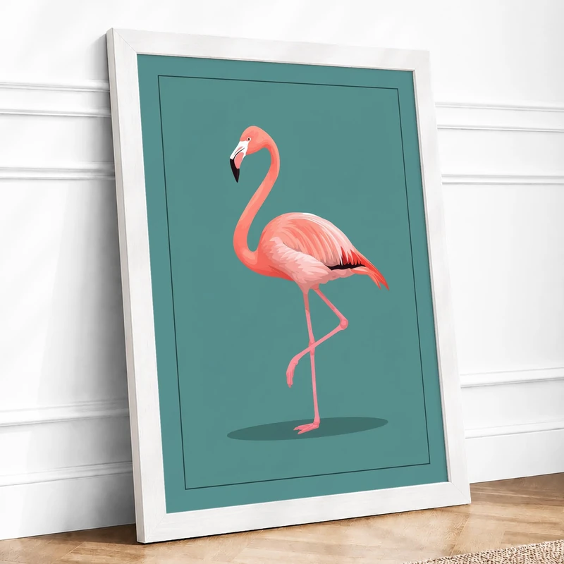 Graceful Flamingo Minimalist Framed Wall Art Print A1 (84.1×59.4cm) White, Wall Decor for Living Room, Bedroom, Office & Home, Ready to Hang, Art Gift